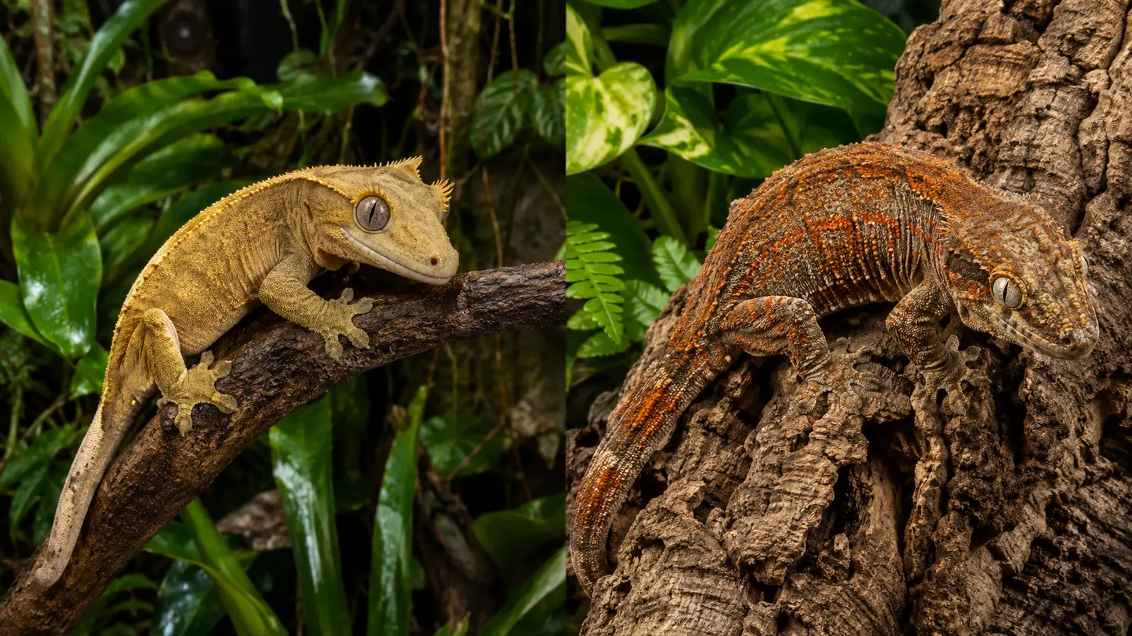 Gecko crestado y gecko gárgola