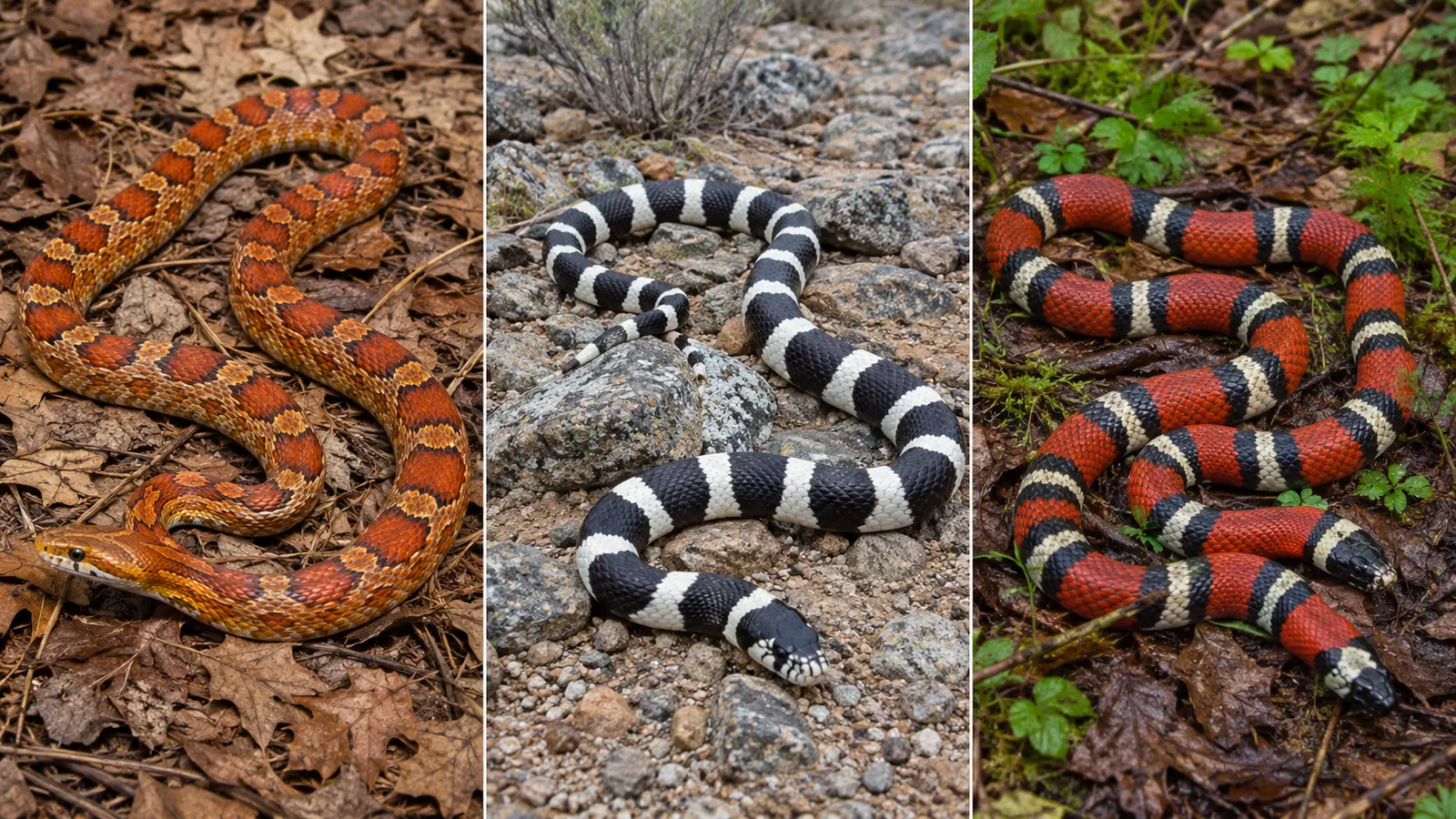 Serpiente del maíz, kingsnake y falsa coral