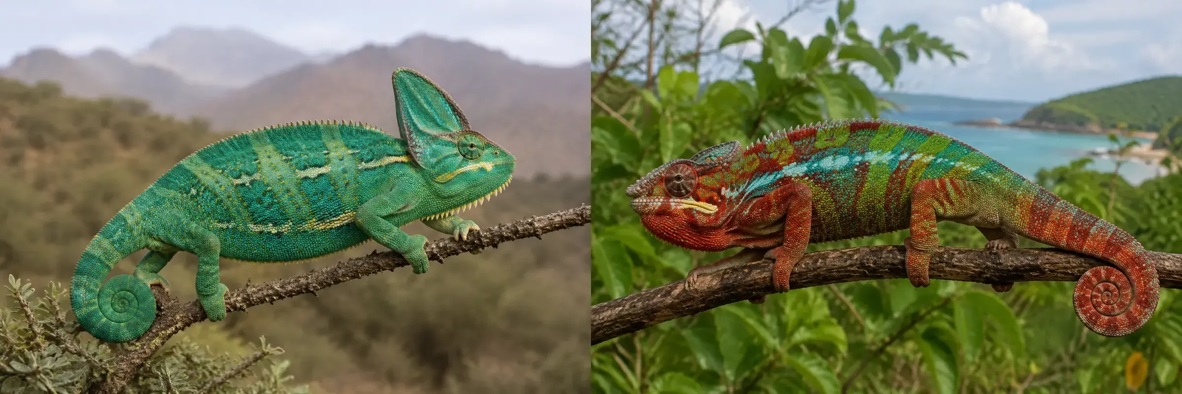 Camaleón de Yemen y camaleón pantera