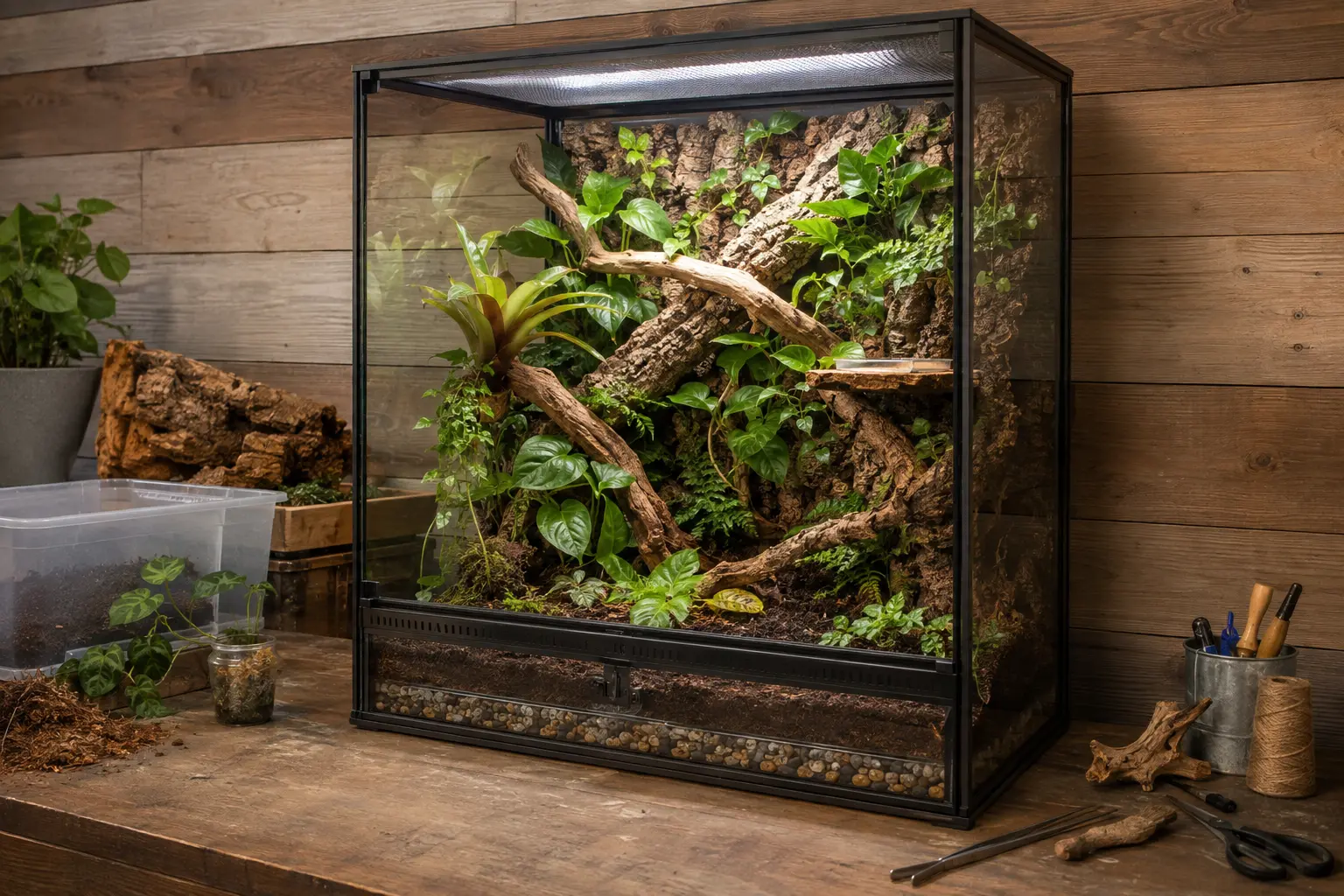 Construcción de un terrario vertical plantado para gecko arborícola