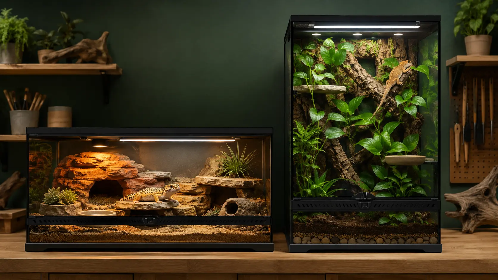 Terrario terrestre y terrario arborícola para geckos