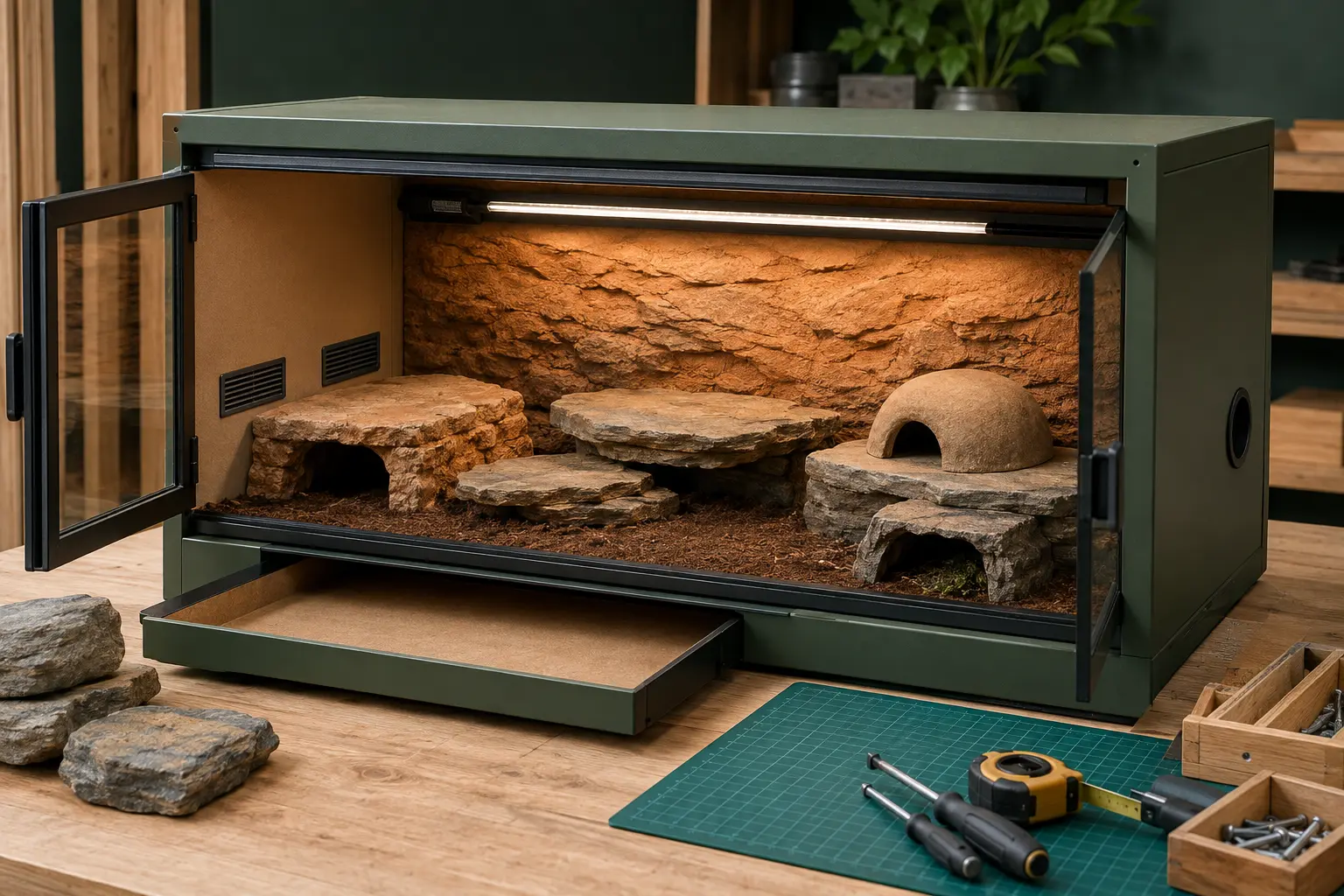 Construcción de un terrario horizontal para gecko terrestre