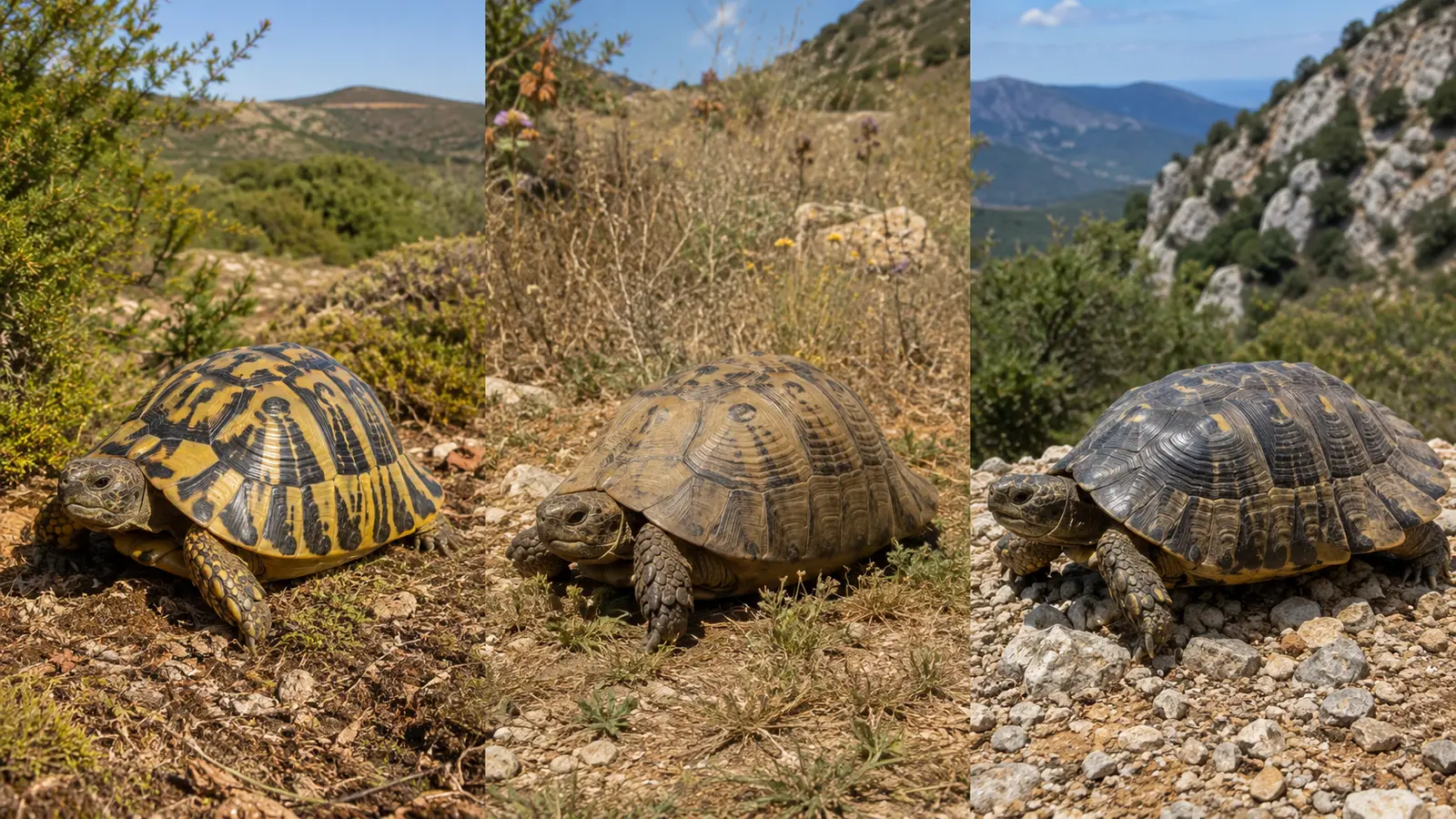 Tortugas mediterráneas Hermann, mora y marginada